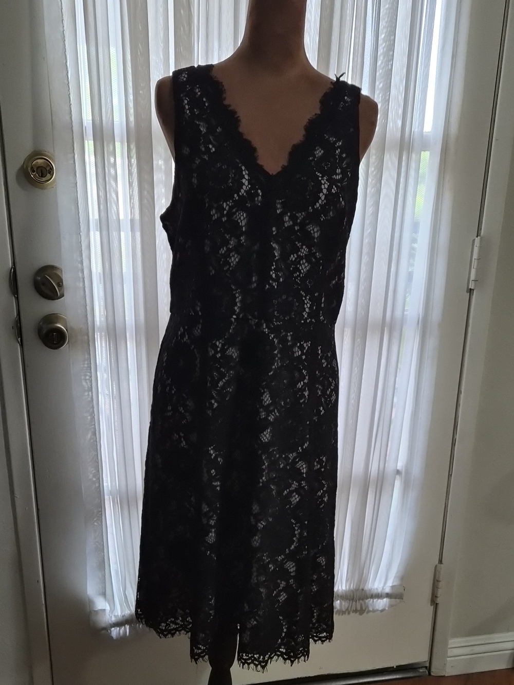 LOFT Black Lace V-Neck Midi Dress